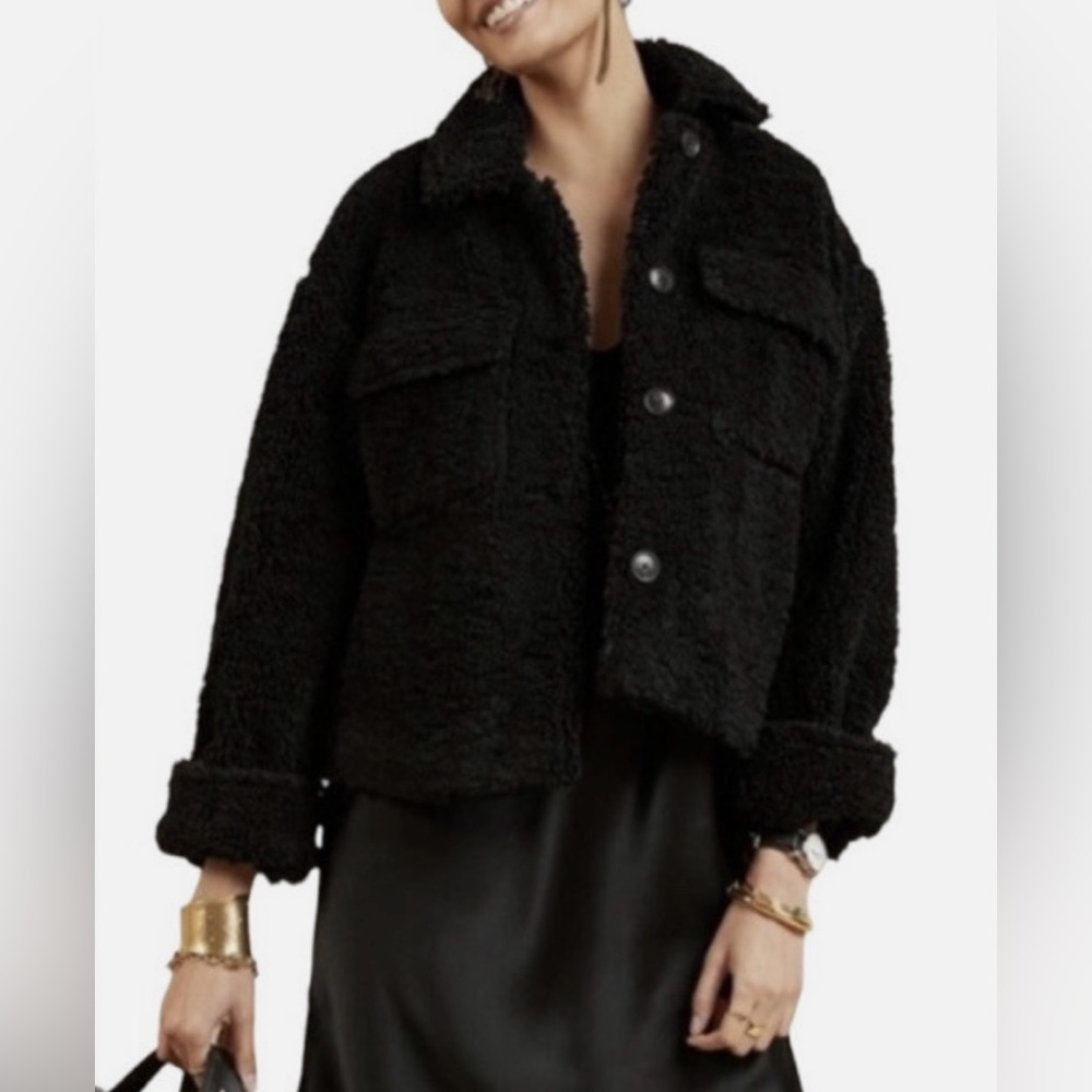 NWOT | Banana Republic | Black Sherpa Trucker Cropped Jacket / Coat | Size XXL